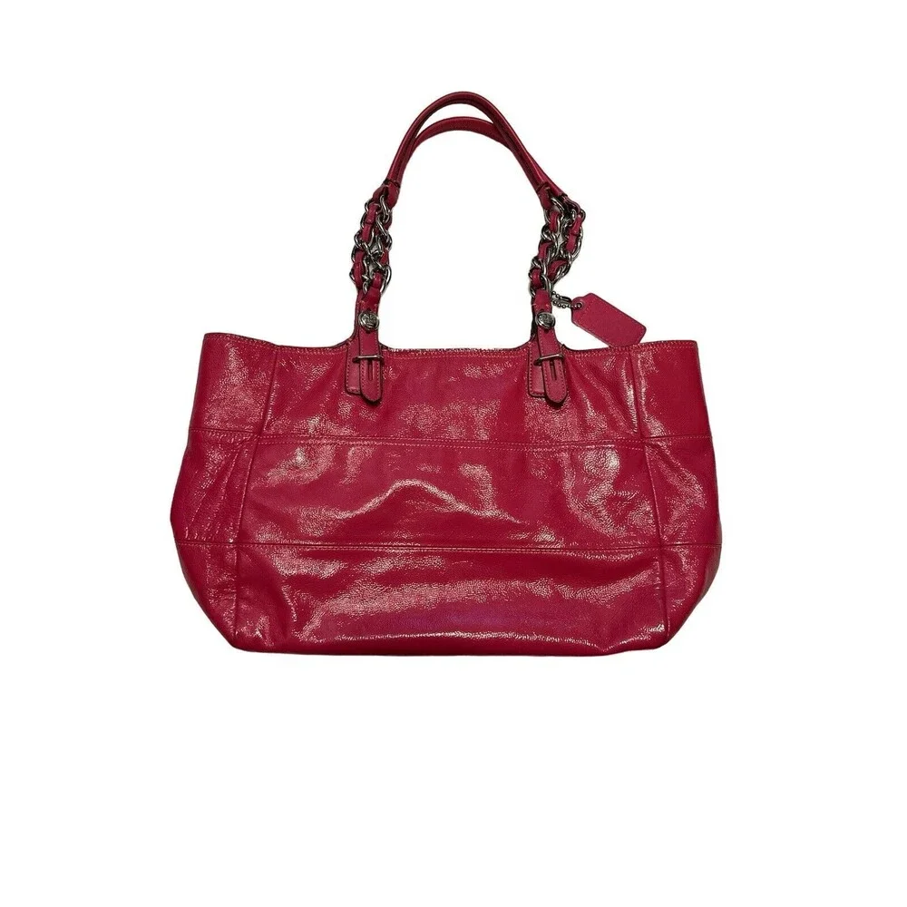 Coach 14123 Pink Fuchsia Tribeca‎ Patent Leather handbag shoulder bag Tote - Picture 2 of 7
